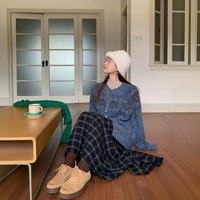 Damen Vintage Jacquard Strickjacke Locker Geschnittener Langarm-Knopfverschluss Winter Warmer Pullover Mantel Damen Lässige Dicke Strick-Oberbekleidung