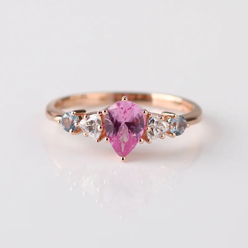 5*7mm Ruby Gemstone Solid 14K Rose Gold Engagement Gold Wedding Ring Pear Cut Ring for Ladies