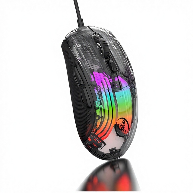 HXSJ X400B Mechanical Wired RGB Backlit Transparent Ergonomic Gaming Mouse Maximum 12800DPI 7-Keys Macro Programming