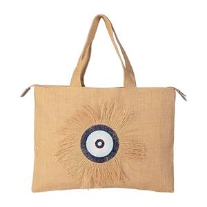 Ama/zon hecho a mano mal de ojo bordado yute bolso de mano bolsa de <span class=keywords><strong>playa</strong></span> cremallera bolsa de regalo con cristales y borlas - Product Image 1