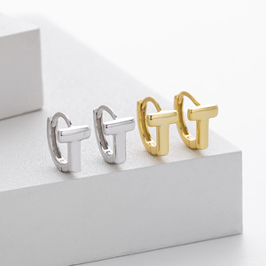 Pendientes de Oreja en Forma de T de Plata de Ley 925 SPJ al por Mayor, Chapados en Oro, Acabado Liso, Minimalistas, de Lujo, Sin Perforación, <span class=keywords><strong>para</strong></span> Mujer - Product Image 2