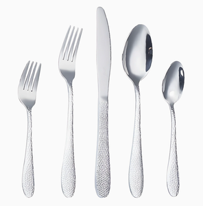 DFJY - Juego de cubiertos de acero inoxidable con mango martillado, cuchillo para carne, tenedor de mesa, tenedor para postre, personalizado - Product Image 1