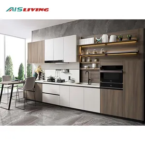 AIS厨房家具热卖三聚氰胺板橱柜北美棕色橱柜现代设计