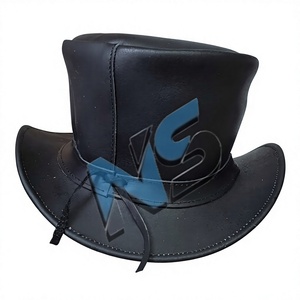 Chapeau haut de forme en cuir noir avec broderie à la main en concho argenté, unisexe, pour toutes les saisons, festivals de musique et concerts - Product Image 3
