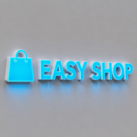 Insegna a Lettere Scatolate con Illuminazione Ciano, Acrilico Bianco sul Retro, Icona per Negozi di Convenienza, Supermercati, Minimarket, Decorazione per Vetrine