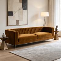Canapé en tissu velours au design minimaliste, canapé moderne en tissu, canapé droit 3 places avec pieds en métal fins pour le salon
