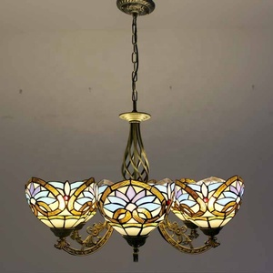 LongHuiJing 110V-120V 6 <b>Lights</b> LED Pendant <b>Light</b> Tiffany Stained Glass Love Patterned Brass Finish <b>Chandelier</b> 35.5Inch 2700K - Product Image 5