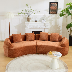 Premium Modern Eco-Friendly Three Seat Modular Chaise <b>Sofa</b> Semicircular Shape Padded Arms Wood <b>Legs</b> Loose Back Vacuum Compressed - Product Image 2