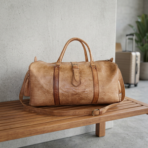 Genuine Leather Classic Duffel <b>Bag</b> <b>Men</b> <b>Travel</b> Carry-on Soft Handle Zipper Closure Durable Style - Product Image 2