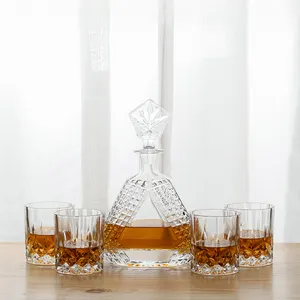 23 Oz Set Decanter Kaca Wiski 5 Buah Potongan Segitiga Kristal Irlandia