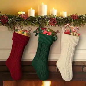 Decoración navideña Cable Knit Pattern Rústico Personalizado Navidad Medias navideñas Calcetines colgantes