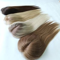Rambut Asli Manusia Virgin Remy Silk Base Lace PU Topper, Hairpiece Jepit, Kulit Kepala Alami untuk Wanita, Rambut Menipis, Grosir