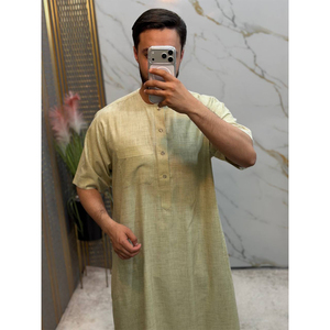 Handcrafted Moroccan Cotton Breathable Loose Fit Prayer Gown Short Sleeve Neck Pocket Machine Washable <b>Thobe</b> for All Seasons - Product Image 2