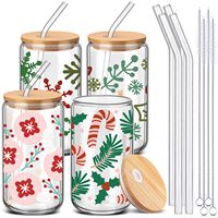 Vente directe usine – Nouvelle tasse à café/bière en verre de 16 oz avec logo de Noël personnalisé, couvercle en bambou et paille, idéale pour les cadeaux d'affaires