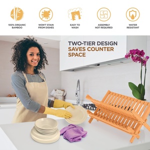 Estante de bambú plegable y ajustable de tres niveles con 8-16 rejillas para juguetes, utensilios, escurridor de platos y almacenamiento de cubiertos para baño - Product Image 4
