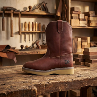 Bottes de travail en cuir marron pour hommes, embout en acier, semelle extérieure en caoutchouc antidérapante, semelle intermédiaire en EVA, chaussures de sécurité