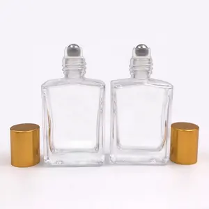 Vente en gros 10ml 15ml 30ml bouteille à roulettes d'huile essentielle ambre transparente carré 1oz rouleau sur des bouteilles en verre