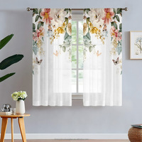 Rideaux Voilages Floraux – Lot de 2 Panneaux – Élégants Rideaux en Mousseline Imprimés Fleurs Jaunes Printanières pour Chambre ou Salon