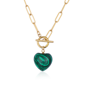 Collier ras du cou tendance unisexe en acier inoxydable plaqué or/argent avec agate cœur, bijoux de mode OEM/ODM sur mesure, en stock - Product Image 3