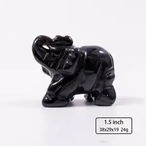 1.5 Inch Natural Crystals Healing Stone Carved Animal Blue Elephant Figurines Elephant Statue Crystal Stone Crafts