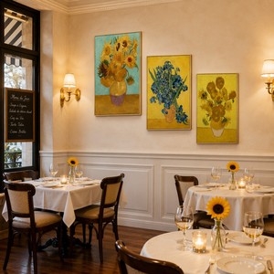 Arte Mural de Girasoles y Iridisores con Marco Dorado, Impresión en Lienzo Tríptico, Reproducción Floral Postimpressionista, Decoración de Arte Famoso de Lujo - Product Image 2