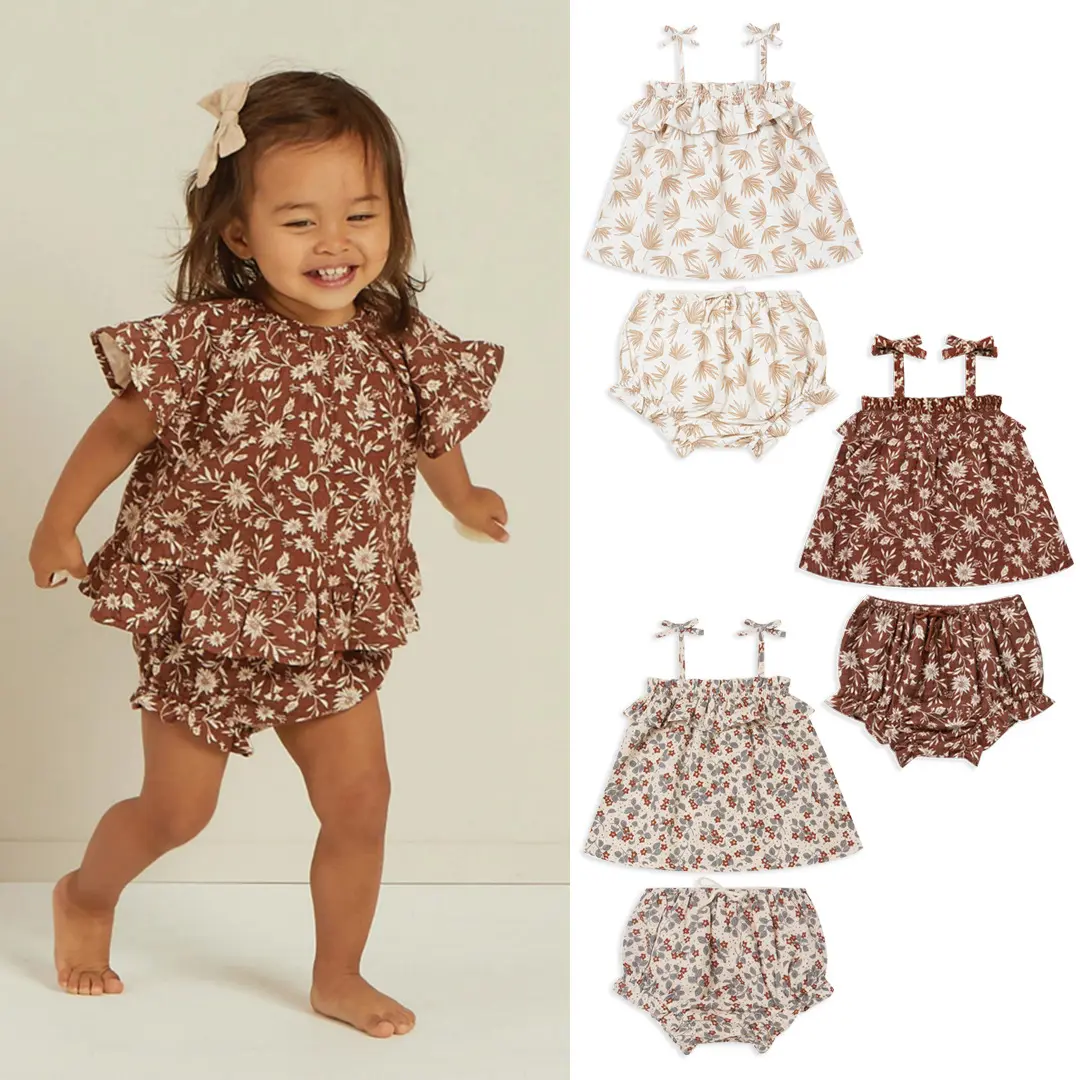 Tuta a tracolla per neonato summer girl flower top pantaloni per il pane 2 set vestiti per bambini alla moda