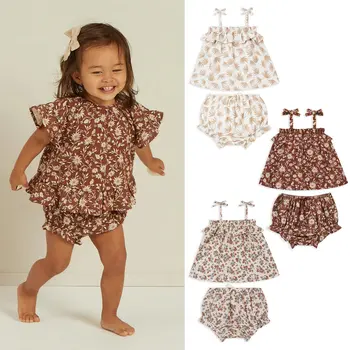 infant sling suit summer girl flower top bread pants 2 sets fashionable baby clothes