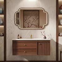 Meuble-lavabo de salle de bain moderne en noyer massif, personnalisé, étanche, à cannelures, avec armoire miroir LED, pour appartement et villa, vente en gros