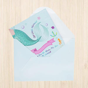 Lot de 24 cartes d'<span class=keywords><strong>invitation</strong></span> en forme de sirène à paillettes pour fête d'<span class=keywords><strong>anniversaire</strong></span> d'enfants, impression Double face avec enveloppe, fournitures de fête - Product Image 2