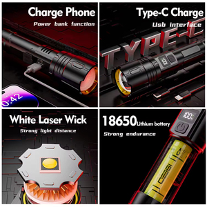 Linterna Táctica LED Recargable USB de Aluminio Portátil con 4 Modos y Haz Ajustable para Camping y Escalada - Product Image 4