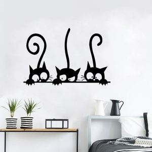 Autocollant mural amusant avec trois chats, décoration murale en PVC pour fenêtre, autocollants muraux noirs amovibles pour la maison - Product Image 4