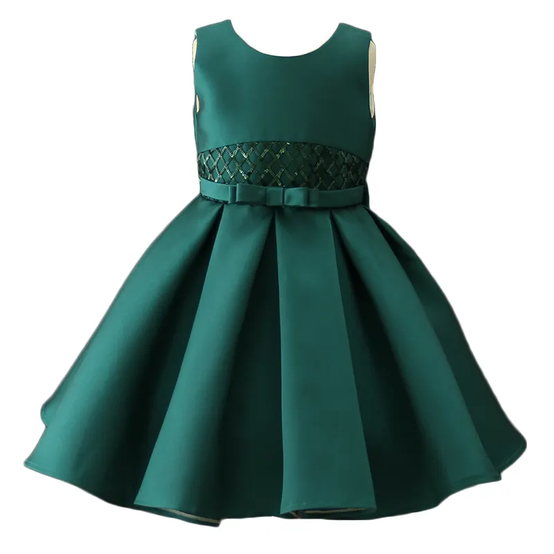 Лидер продаж, Модное детское платье из хлопка, дизайнерское атласное зеленое платье для рождественской вечеринки для девочек