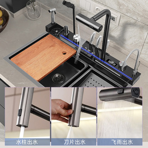 อ่างล้างจานสเตนเลส 304 รุ่น Whale Shark Rain Waterfall Sink ขนาด 72x43 ซม. ลายรังผึ้ง พร้อมหน้าจอดิจิตอล แบบอ่างเดี่ยว - Product Image 4