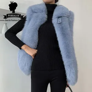 High-Quality Blue Fox Fur Ladies Vest Fashionable Thin Gas Fur Undershirt Female New Young Models Vest