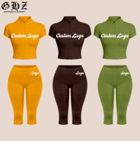 Ensemble veste à demi-zip et pantalon capri Y2K pour femmes, avec logo personnalisé, pantalon capri, ensemble de survêtement de yoga et d'entraînement 2 pièces pour femmes