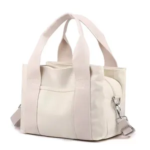 Promotional Eco-friendly Simple Fashionable Mini Women Girls Customized Canvas Cotton Tote With Single Shoulder Handbag Bag