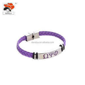 YPD Unisex Acero inoxidable verde cuero brazaletes letra griega pulsera hermandad joyería personalizable Logo estilo religioso - Product Image 3