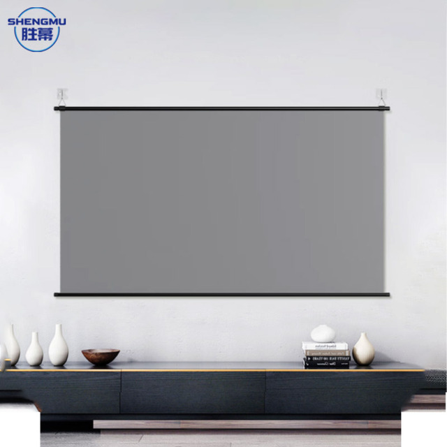 120inch Premium Sturdy Metal Housing Manual Wall Mount Projector Screen with High Gain 16:9 Photon Fabric for School