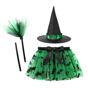 Costume de sorcière pour filles, jupe tutu pour fête d'Halloween, anniversaire, festival, cosplay, jupe avec chapeau de sorcière et balai - Product Image 2
