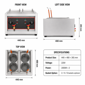 Cuiseur à pâtes électrique commercial 220V, bouilloire à nouilles de comptoir en acier inoxydable, équipement de cuisson de pâtes à 2/4/6 paniers, fournisseur - Product Image 3