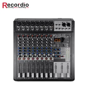 GAX-S8 Pro 8 Channel DJ Controller with 256 DSP Reverb effect BT 5.0 USB Mixer USB for karaoke Professional stage performance