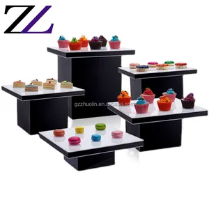 Party square risers catering buffet high tea sushi fruit acrylic black cold cake food display decoration cupcake stand acrylic