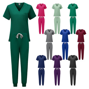 Women Hospital Scrub Set Short Sleeve V Neck Top Pants Moisture Wicking Uniform Workwear Split Set For Medical Use - Product Image 4