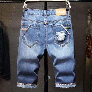 Summer New <b>Men's</b> Jeans Shorts Fashion <b>Stretch</b> <b>Men's</b> Jeans Plus Size Woven Custom Label Straight Hip Hop Denim Shorts <b>Men</b> - Product Image 4