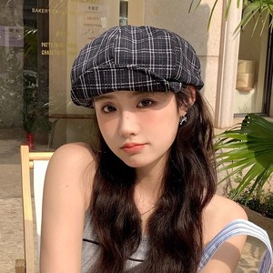 Retro Plaid Octagonal <b>Hat</b> For Women 100% Cotton Face Slimming Painter <b>Hat</b> Spring <b>Summer</b> 2024 Korean Style - Product Image 3