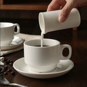 <b>Large</b> Quantity Customizable High-grade Coffee Mug & Saucer, Stackable White Porcelain <b>Cup</b> for Catering Hotel Souvenir Wholesale - Product Image 1