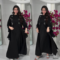 Ensemble Abaya 2 Pièces Noir Design Usine Aïd Ramadan Vente en Gros Vêtements Islamiques Abaya Ouverte de Luxe Perlée avec Robe Intérieure