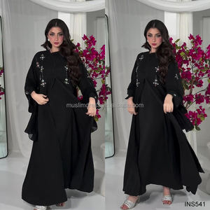 इड रामदान फैक्टरी डिजाइन 2 टुकड़े काले अबाया सेट थोक इस्लैमिक कपड़ों की लक्जरी स्लिप ड्रेस के साथ खुले बाया - Product Image 3