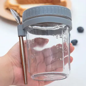 Thủy tinh Mason Jar salad bột yến mạch container qua đêm yến mạch container với nắp muỗng cho ngũ cốc sữa