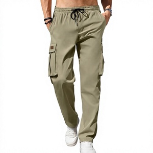 Pantalon cargo pour homme, taille élastique, séchage rapide, coupe ample, couleur unie, vêtements décontractés d'extérieur avec poches, toutes saisons - Product Image 1